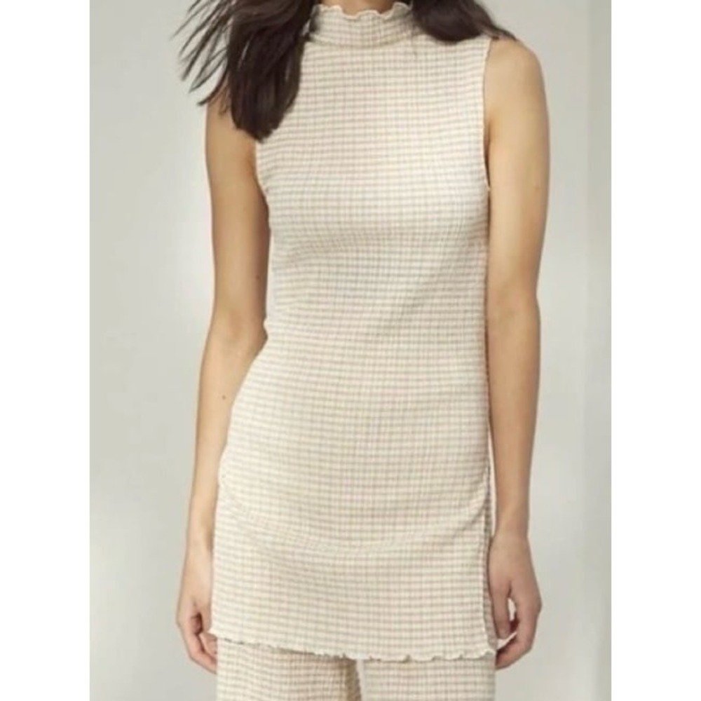 Wilfred Verona Blouse Birch Espace Gingham Mock Neck Tunic Sleeveless Top L NWT‎